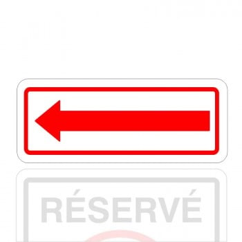 Plaque de stationnement complémentaire, flèche sur le côté, rouge et contour rouge sur fond blanc