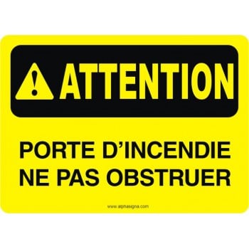 Affiche de sécurité: ATTENTION Porte d'incendie ne pas obstruer