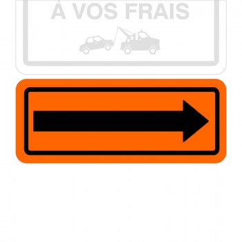 Plaque de stationnement complémentaire, flèche sur le côté, noire sur fond orange