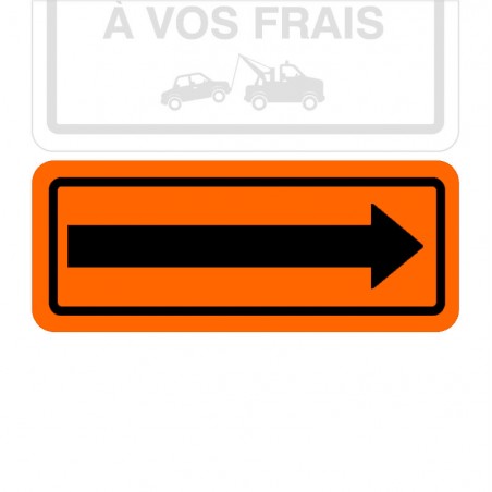 Plaque de stationnement complémentaire, flèche sur le côté, noire sur fond orange
