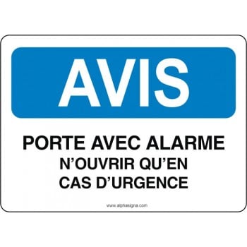 Affiche de sécurité: AVIS Porte avec alarme n'ouvrir qu'en cas d'urgence