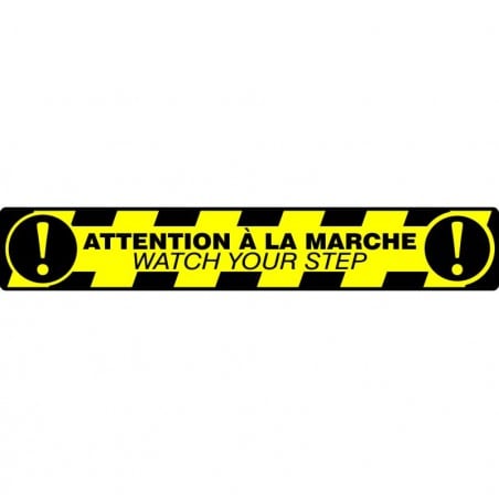 Autocollant bilingue pour plancher et escalier - Attention à la marche, noir