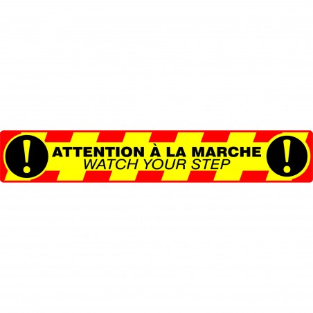 Autocollant bilingue pour plancher et escalier - Attention à la marche, rouge