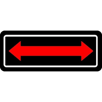 Plaque de stationnement complémentaire, flèche double sens bleu et noir, sur fond blanc    
