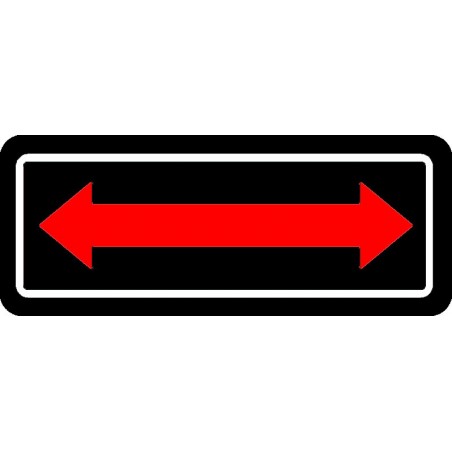 Plaque de stationnement complémentaire, flèche double sens bleu et noir, sur fond blanc    