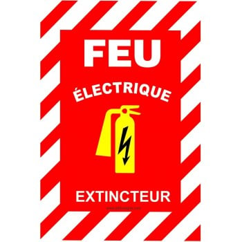 Affiche de sécurité-incendie, plat, avec contour ligné: Extincteur pour feu électrique