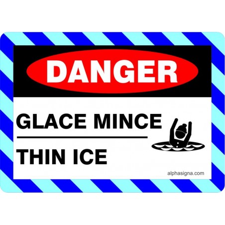 Affiche hivernale bilingue: Danger, Glace mince