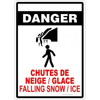 Affiche de sécurité bilingue - Danger! chutes de neige / glace