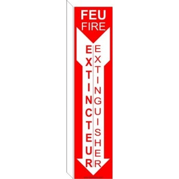 Affiche bilingue de sécurité-incendie mince: EXTINCTEUR / Extinguisher, perpendiculaire (en forme de L)