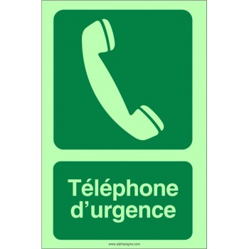 Affiche photoluminescente d'urgence: Téléphone d'urgence