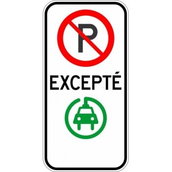 Panneau de prescription de stationnement (MTQ) P-150-10 - Stationnement interdit excepté véhicule électrique