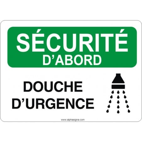 Affiche de sécurité: SÉCURITÉ D'ABORD Douche d'urgence