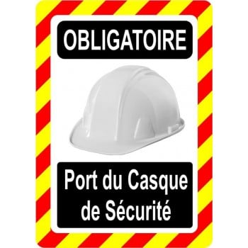 Pancarte d'équipement de protection individuelle: Obligatoire, casque de sécurité, modèle blanc