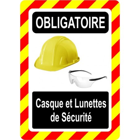 Pancarte d'équipement de protection individuelle: Obligatoire, casque et lunettes de sécurité