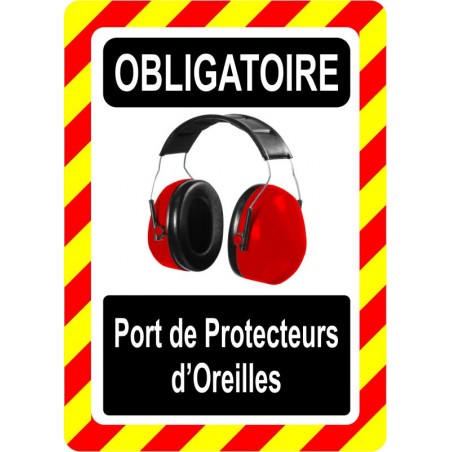 Pancarte d'équipement de protection individuelle: Obligatoire, port de protecteurs d'oreilles, modèle rouge
