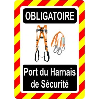 Pancarte d'équipement de protection individuelle: Obligatoire, port du harnais de sécurité, modèle orange
