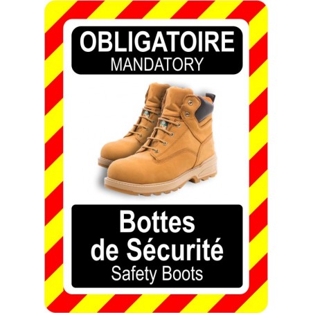Pancarte bilingue d'équipement de protection individuelle: Obligatoire, Bottes de sécurité, modèle brun
