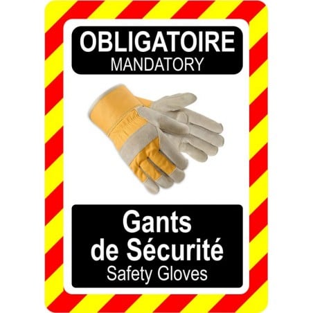 Pancarte bilingue d'équipement de protection individuelle: Obligatoire, gants de sécurité