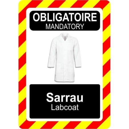 Pancarte bilingue d'équipement de protection individuelle: Obligatoire, port de sarrau