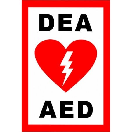 Affiche de sécurité pour défibrillation: DEA / AED avec contour rouge