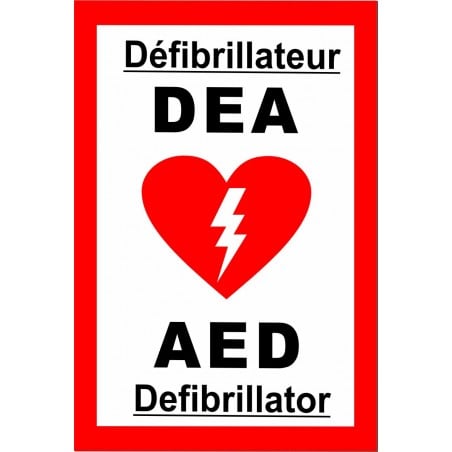 Affiche de sécurité pour défibrillation: Défibrillateur Externe Automatisé avec contour rouge