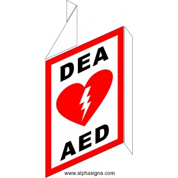 Affiche de sécurité pour défibrillation: DEA / AED avec contour rouge (en forme de V) (type 3D)