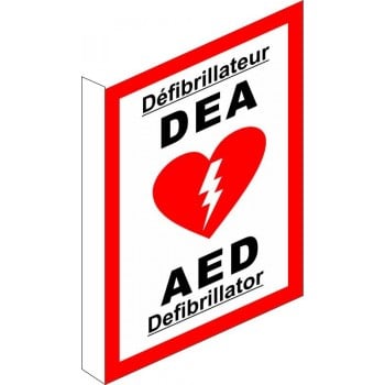 Affiche de sécurité pour défibrillation: bilingue DEA (en forme de L) avec contour rouge