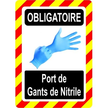 Pancarte d'équipement de protection individuelle: Obligatoire, port de gants de nitrile, modèle bleu