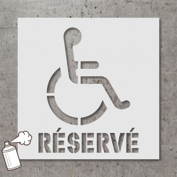 Pochoir stencil standard pictogramme et texte: Espace de stationnement réservé pour handicapé