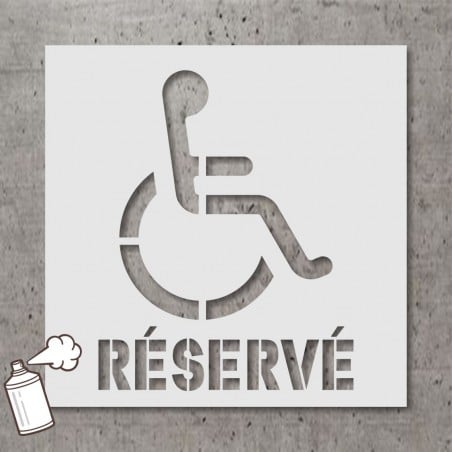 Pochoir stencil standard pictogramme et texte: Espace de stationnement réservé pour handicapé