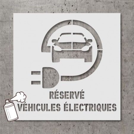 Pochoir stencil standard pictogramme et texte: Stationnement réservé pour véhicule électrique