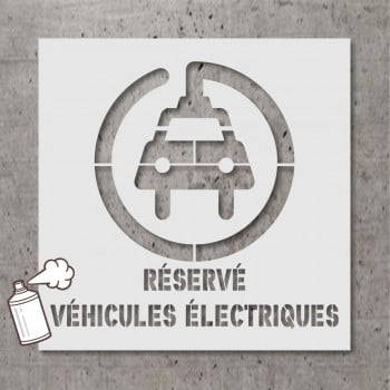 Pochoir stencil standard pictogramme et texte: Stationnement réservé pour véhicule électrique