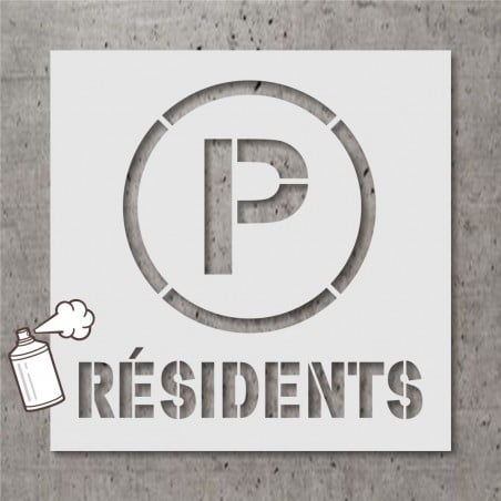 Pochoir stencil standard pictogramme et texte: Stationnement réservé pour les résidents
