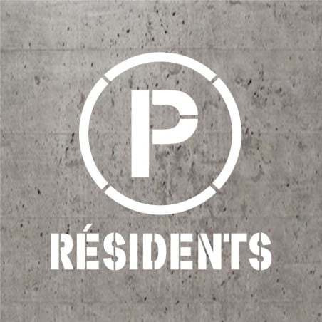 Pochoir stencil standard pictogramme et texte: Stationnement réservé pour les résidents