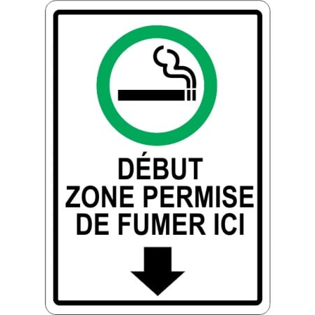 Affiche début de la zone permise de fumeur ici, avec flèche