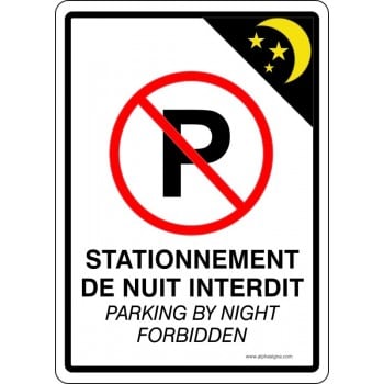 Affiche de stationnement bilingue: Stationnement de nuit interdit