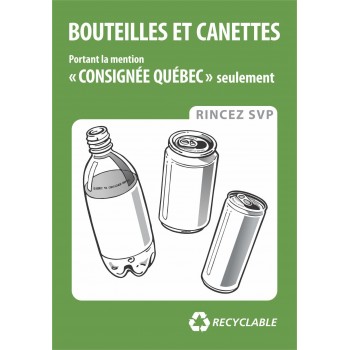 Affiche de recyclage Recyc-Québec: Bouteilles et canettes