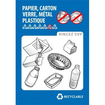 Affiche de recyclage Recyc-Québec: Papier, carton, verre, métal, plastique