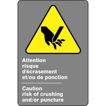 Affiche de sécurité aux normes CSA bilingue: Attention risque d'écrasement et/ou ponction