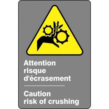 Affiche de sécurité aux normes CSA bilingue: Attention risque d'écrasement