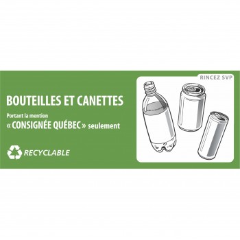 Affiche rectangulaire de recyclage Recyc-Québec: Bouteilles et canettes