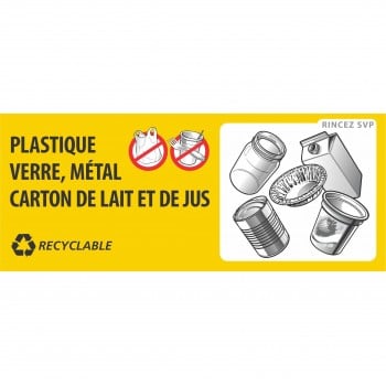 Affiche rectangulaire de recyclage Recyc-Québec: Plastique, verre, métal, carton de lait et de jus