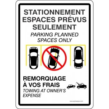 Affiche de stationnement bilingue : Stationnement espaces prévus seulement