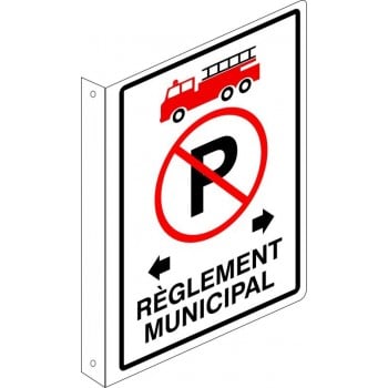 Affiche de sécurité-incendie: Stationnement interdit - règlement municipal, en forme de L, perpendiculaire