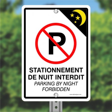 Affiche de stationnement bilingue: Stationnement de nuit interdit