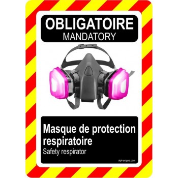 Pancarte bilingue d'équipement de protection individuelle: Obligatoire, port du masque de protection respiratoire