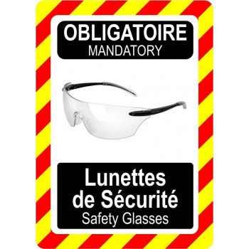 Pancarte bilingue d'équipement de protection individuelle: Obligatoire, lunettes de sécurité