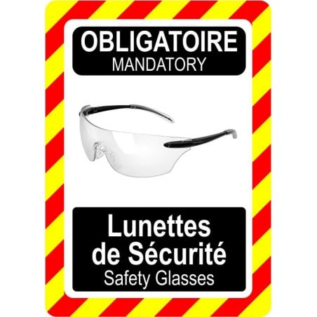 Pancarte bilingue d'équipement de protection individuelle: Obligatoire, lunettes de sécurité