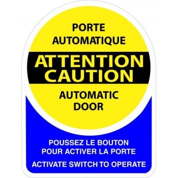 Autocollant bilingue pour portes automatiques : Pousser le bouton pour activer les portes