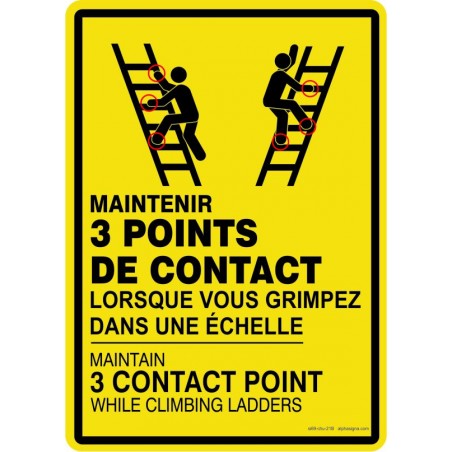 Affiche de sécurité bilingue- Maintenir 3 points de contact lorsque vous grimpez une échelle